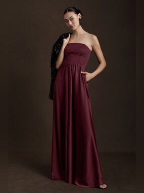 ✨NWT✨ Anthropologie BHLDN Elsie strapless A-Line Gown, Dark Cherry, sz 2